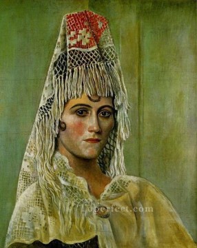 パブロ・ピカソ Painting - オルガ・コクロワとマンティージャ 1917年 パブロ・ピカソ